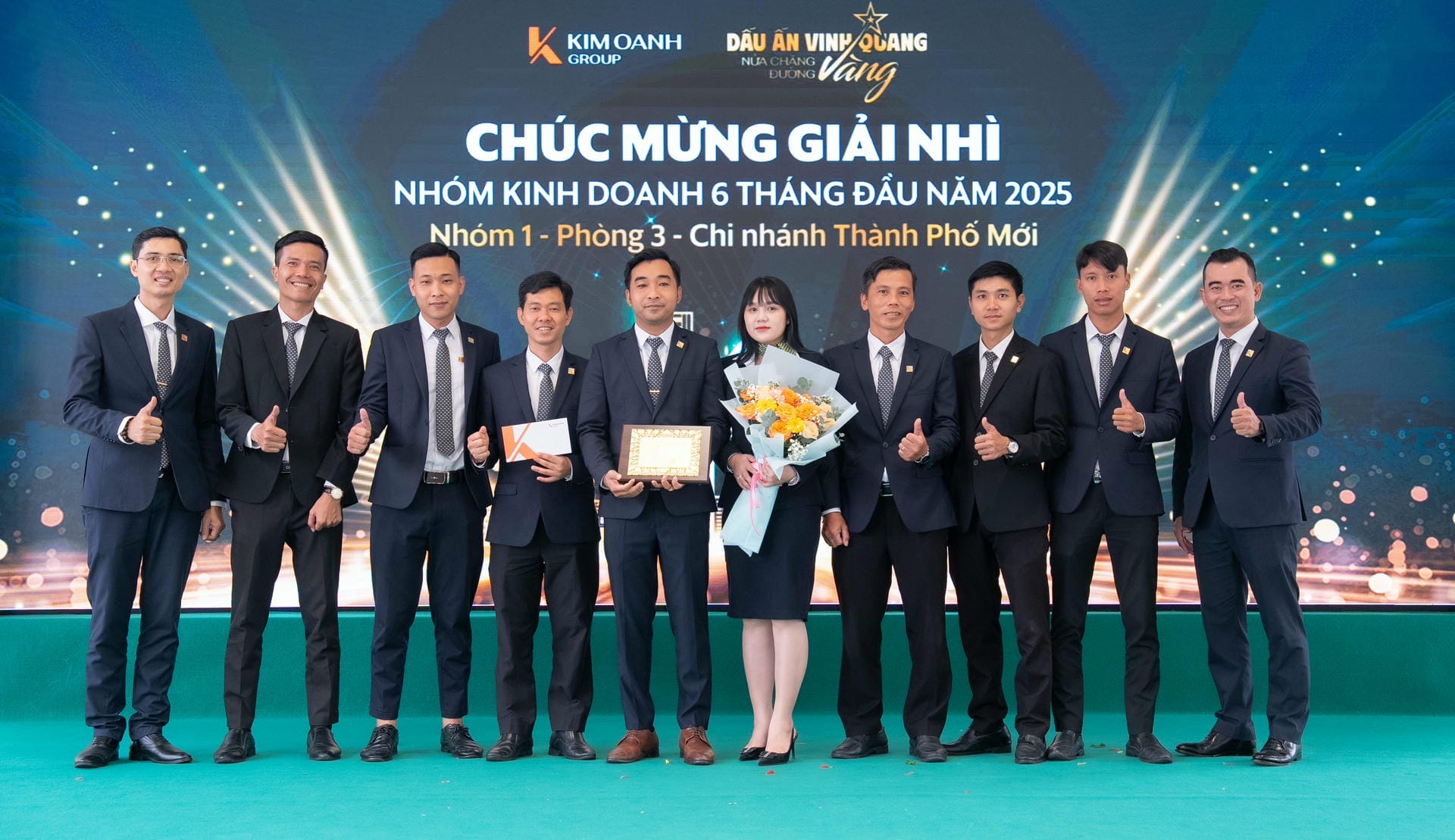 Nhóm 1 - Phòng 3 - Chi nhánh Thành Phố Mới được vinh danh với Giải Nhì - Nhóm kinh doanh xuất sắc 6 tháng đầu năm 2025.