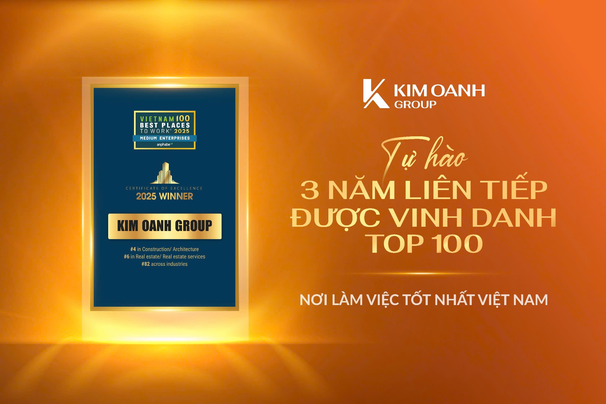 Chứng nhận Top 100 nơi làm việc tốt nhất Việt Nam 2025 dành cho Kim Oanh Group