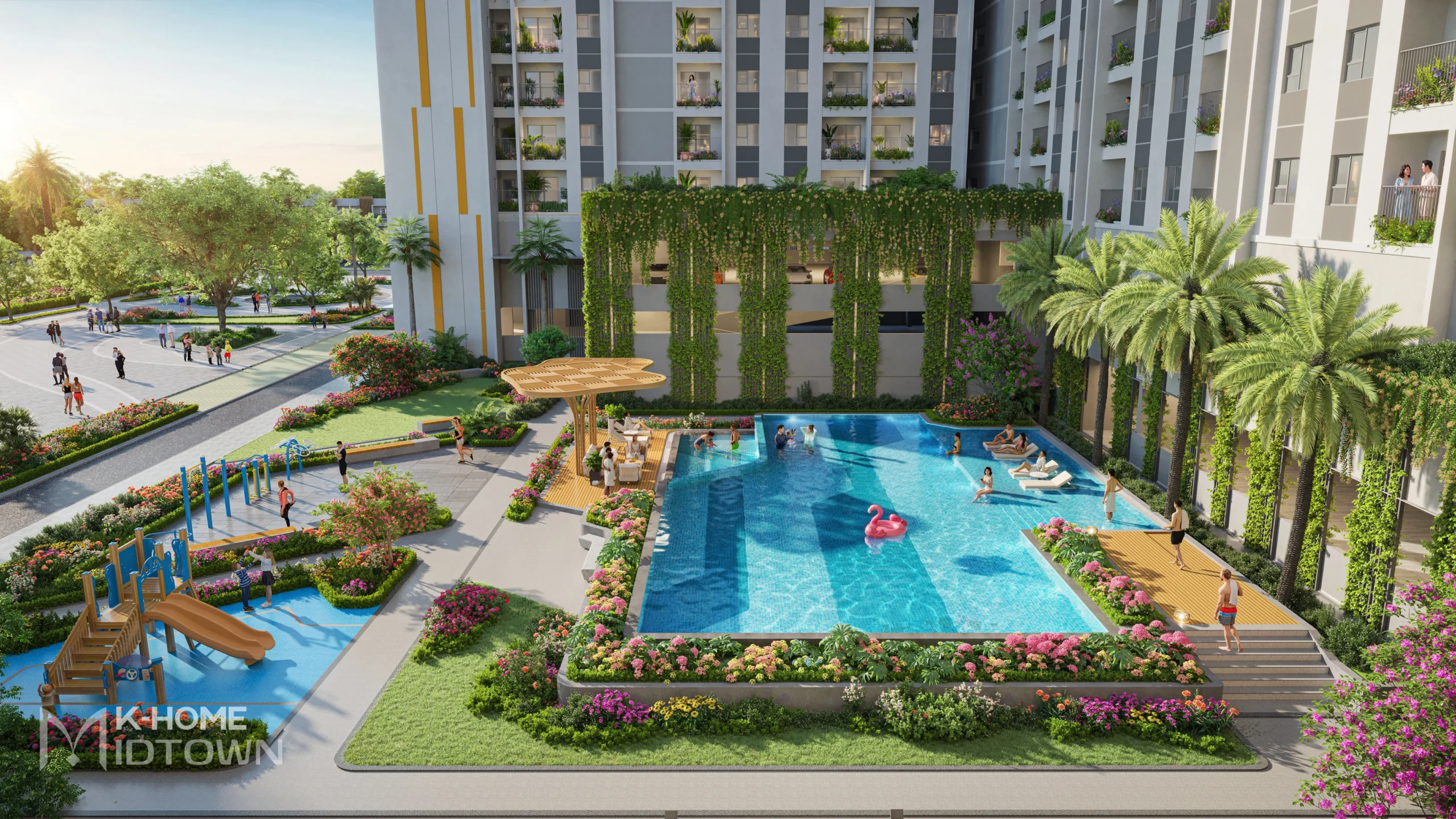 Từ hồ bơi người lớn và trẻ em, sân chơi, vườn cảnh quan, nhà sinh hoạt cộng đồng, tất cả mọi trải nghiệm đều được K-Home Midtown nhẹ nhàng bồi đắp cảm hứng sống, để mỗi ngày trôi qua đều là một ngày yên bình, hạnh phúc.